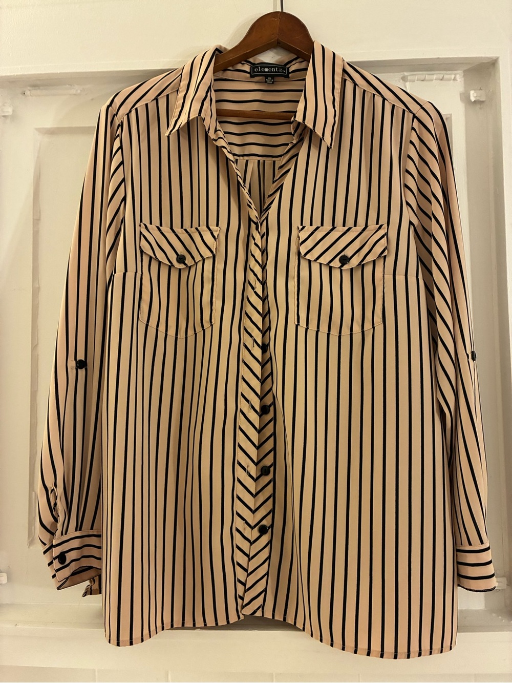 Elementz Tan and Black Striped Button-Down Shirt